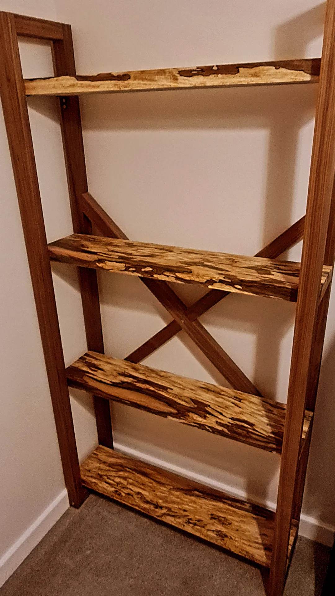 4 Tier Spalted Beech & Walnut Rack Of Shelves